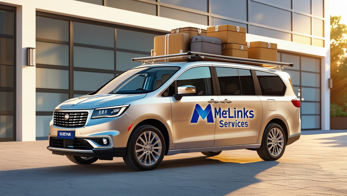 generate a siena car packed in front of and brand it with Metlinks Services
